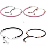 Adjustable Pink & Leather Bracelet Bangle for Charm Jewelry