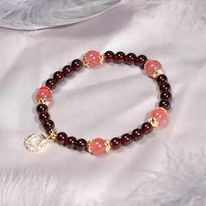 Natural Garnet Rutilated Quartz Beaded Bracelet for Women