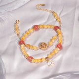 Natural Garnet Rutilated Quartz Beaded Bracelet for Women