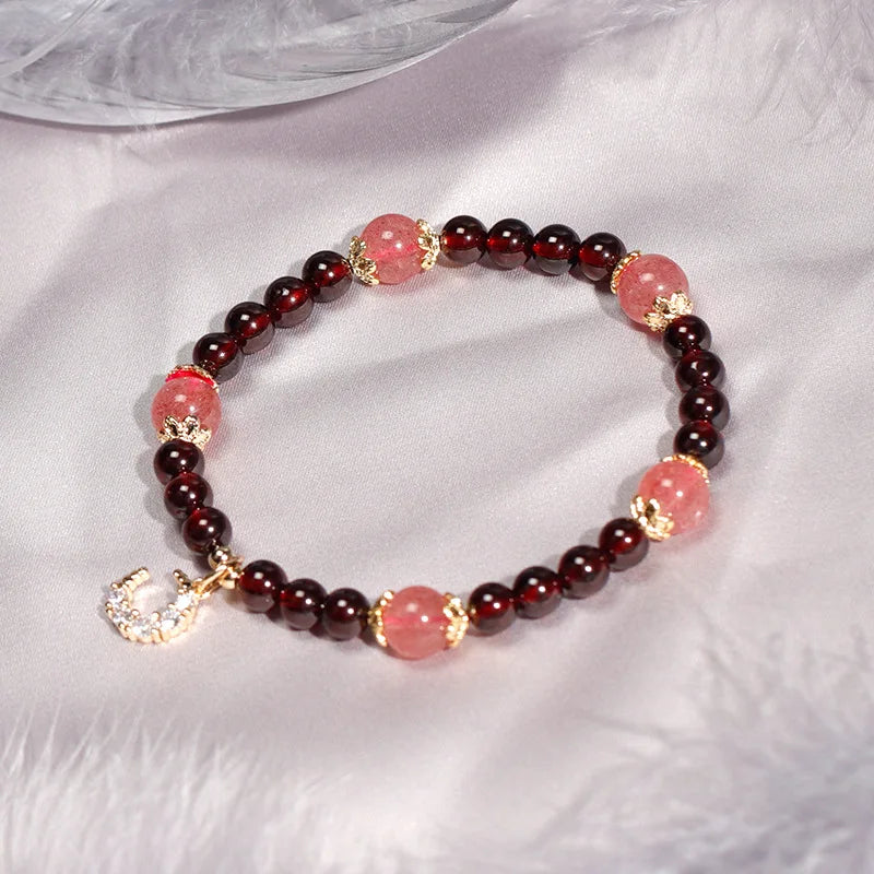 Natural Garnet Rutilated Quartz Beaded Bracelet for Women