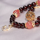 Natural Garnet Rutilated Quartz Beaded Bracelet for Women