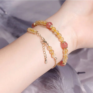 Natural Garnet Rutilated Quartz Beaded Bracelet for Women