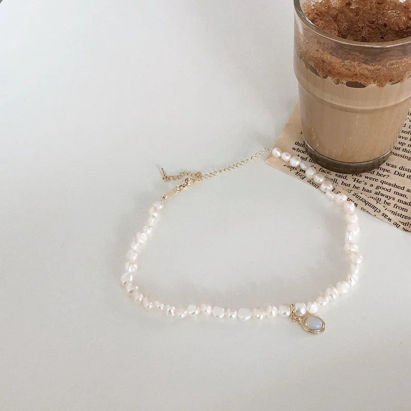Moonstone Baroque Pearl Necklace Retro Palace Clavicle Chain