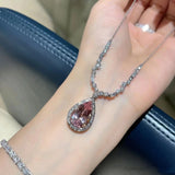 Morganite Water Drop Pear-Shaped Necklace 925 Stamp Diamond