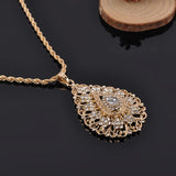 Morocco Water Drop Pendant Necklace with Flower Shape Rhinestone Jewelry