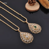 Morocco Water Drop Pendant Necklace with Flower Shape Rhinestone Jewelry