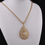 Morocco Water Drop Pendant Necklace with Flower Shape Rhinestone Jewelry
