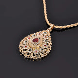 Morocco Water Drop Pendant Necklace with Flower Shape Rhinestone Jewelry
