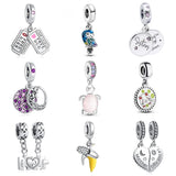 Mother Daughter Cat Pendant Dangle 925 Silver Charm Bracelet