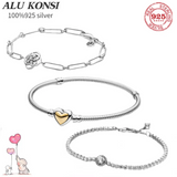 925 Silver Pan Bracelet for Women with Charms Bangle DIY