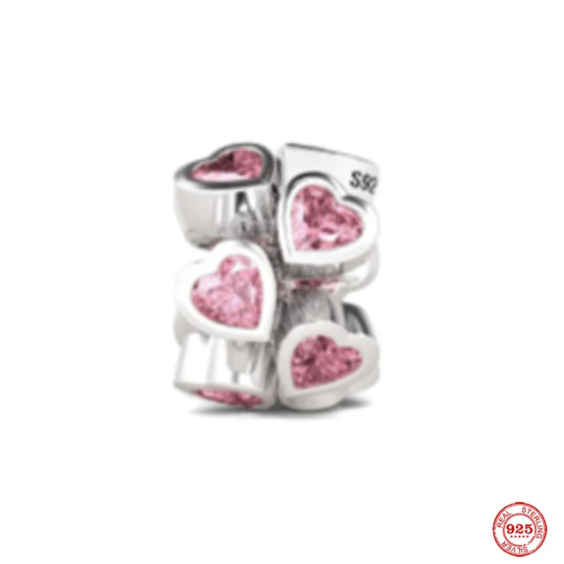 Mother's Pav Heart & Angel Wings Pendant 925 Silver Love Glass Beads