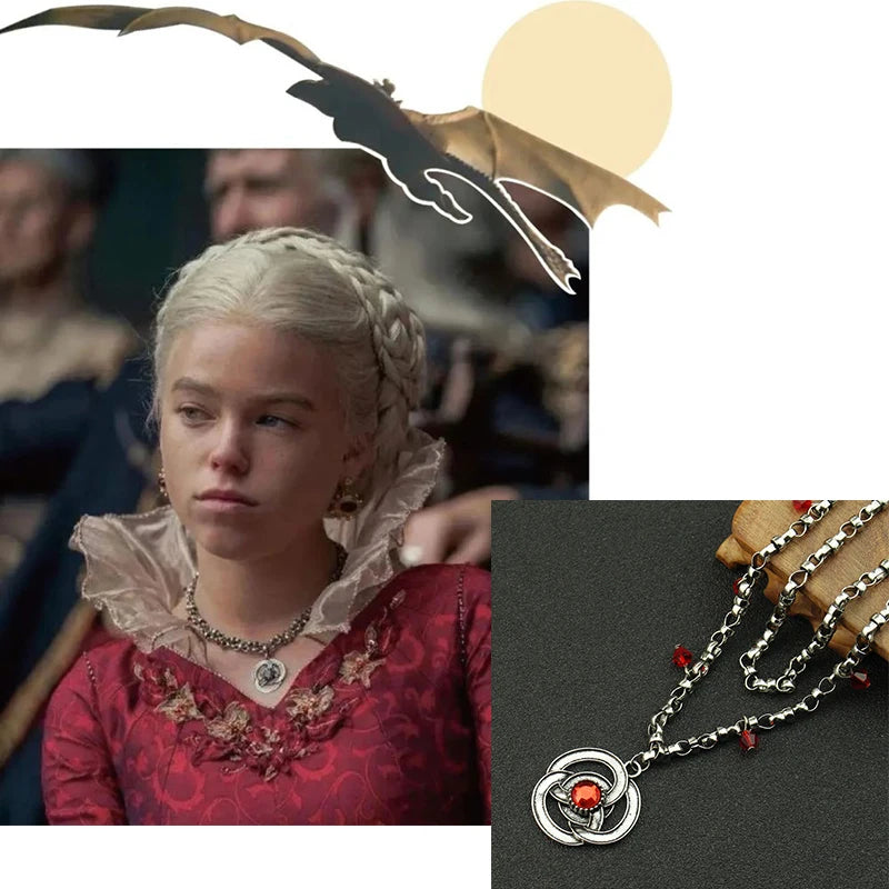 Game of Thrones Rhaenyra Targaryen Red Ruby Necklace Vintage Jewelry