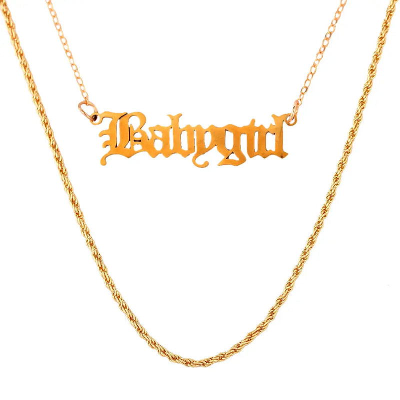 Layer Butterfly Dragon Crystal Necklaces Women Punk Golden Angel Letter Chain