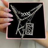 Layer Butterfly Dragon Crystal Necklaces Women Punk Golden Angel Letter Chain