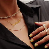 Layer Butterfly Dragon Crystal Necklaces Women Punk Golden Angel Letter Chain