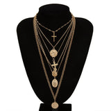 Layer Carved Coin Angel Pendant Choker Necklace Gothic Virgin Mary Cross