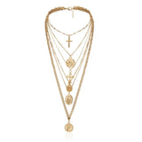Layer Carved Coin Angel Pendant Choker Necklace Gothic Virgin Mary Cross