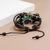 Beaded Evil Eyes Leather Couple Bracelets Stainless Steel Bracelet