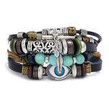 Beaded Evil Eyes Leather Couple Bracelets Stainless Steel Bracelet