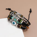 Beaded Evil Eyes Leather Couple Bracelets Stainless Steel Bracelet