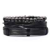 Multi-layer Weave Wood Beads Brown Leather Bracelets