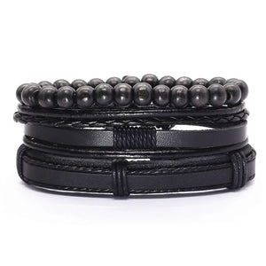 Multi-layer Weave Wood Beads Brown Leather Bracelets