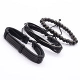 Multi-layer Weave Wood Beads Brown Leather Bracelets