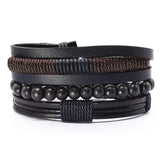 Multi-layer Weave Wood Beads Brown Leather Bracelets