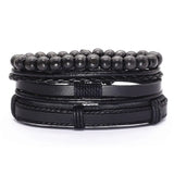 Multi-layer Weave Wood Beads Brown Leather Bracelets