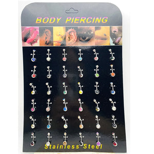 32 Pcs Multicolor Stainless Steel Belly Button Rings Navel Piercing