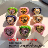 Multicolor Crystal Zircon Heart-Shaped Drop Open Ring for Women