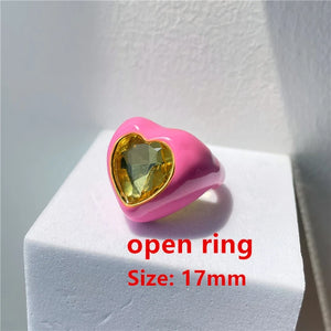Multicolor Crystal Zircon Heart-Shaped Drop Open Ring for Women