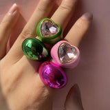 Multicolor Crystal Zircon Heart-Shaped Drop Open Ring for Women