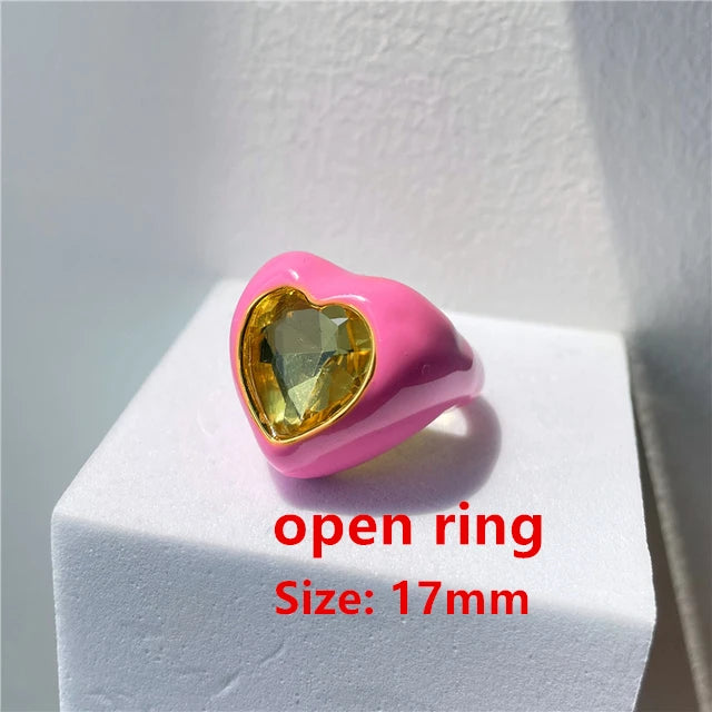 Multicolor Crystal Zircon Heart-Shaped Drop Open Ring for Women
