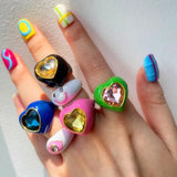Multicolor Crystal Zircon Heart-Shaped Drop Open Ring for Women