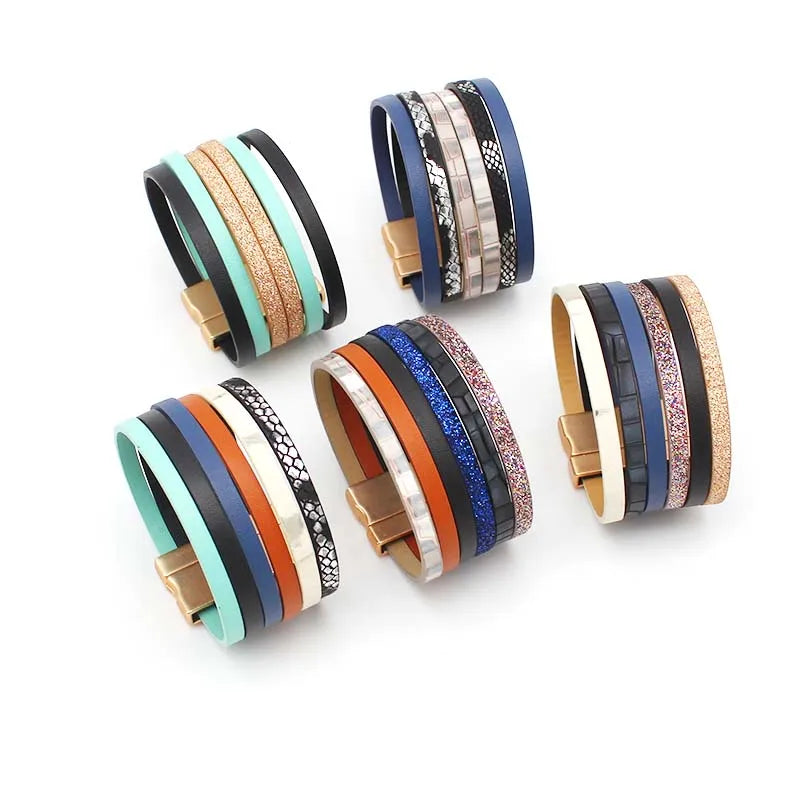 Multicolor Leather Bracelets for Women Wide Wrap Bracelet Female Jewelry