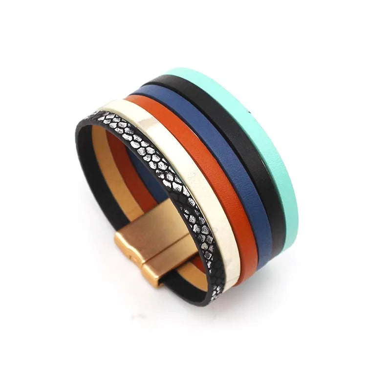 Multicolor Leather Bracelets for Women Wide Wrap Bracelet Female Jewelry