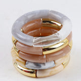 Multicolor Marbling Acrylic Beads Charm Bracelets Bohemian Tube Elastic Bangles
