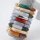 Multicolor Marbling Acrylic Beads Charm Bracelets Bohemian Tube Elastic Bangles