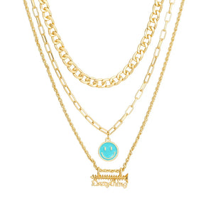 Multilayer Happy Face Pendant Necklace Women's Jewelry