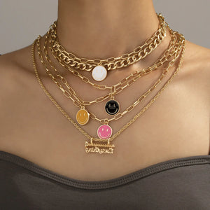 Multilayer Happy Face Pendant Necklace Women's Jewelry