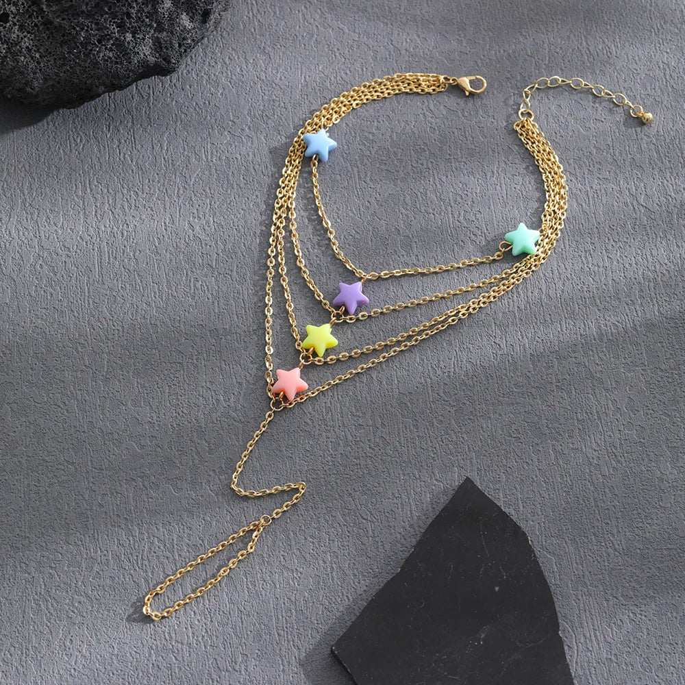 Multilayer Love Anklet For Women Pentagram Ankle Pendant Ladies Outing Jewelry