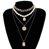 Multilayer Metal Embossed Coin Pendant Necklace Women Cold Wind