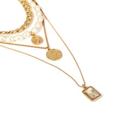 Multilayer Metal Embossed Coin Pendant Necklace Women Cold Wind