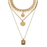 Multilayer Metal Embossed Coin Pendant Necklace Women Cold Wind