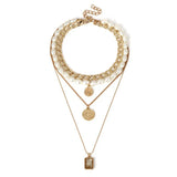 Multilayer Metal Embossed Coin Pendant Necklace Women Cold Wind