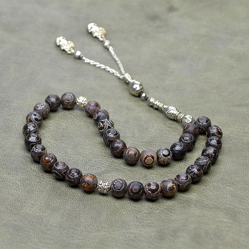 Muslim Taisibiha 33 rosary Agate beads 10mm Old type Taupe dragon agate beads