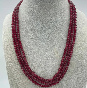 Dark Red Sapphire Beads Necklace 3-Row 2X4mm