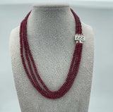 3-Row 2X4mm Dark Red Sapphire Beads Necklace