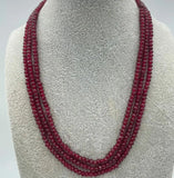 3-Row 2X4mm Dark Red Sapphire Beads Necklace